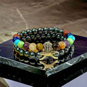 "Class and Charm Combined" 7 Chakra Hematite Healing Charm Bracelet