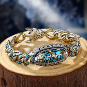 Tibetan Nine-Eye Dzi Bead Turquoise Rotatable Bracelet