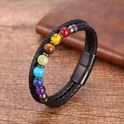 "Awaken Your Inner Energy" 7 Chakra Stone Leather Bracelet