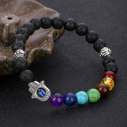 7 Chakra Healing Lava Stone Evil Eye Bracelet