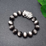 Silver Obsidian Pixiu Wealth & Protection Bracelet