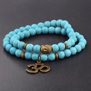 Natural Blue Turquoise Om Buddha Bracelet