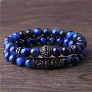 Natural Blue Tiger Eye Charm & Good Luck Bracelet