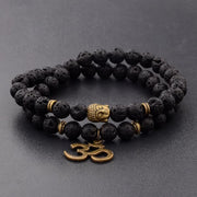 Natural Volcanic Lava Om Buddha Bracelet