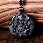 Obsidian Lord Ganesha Pendant - Necklace for Success